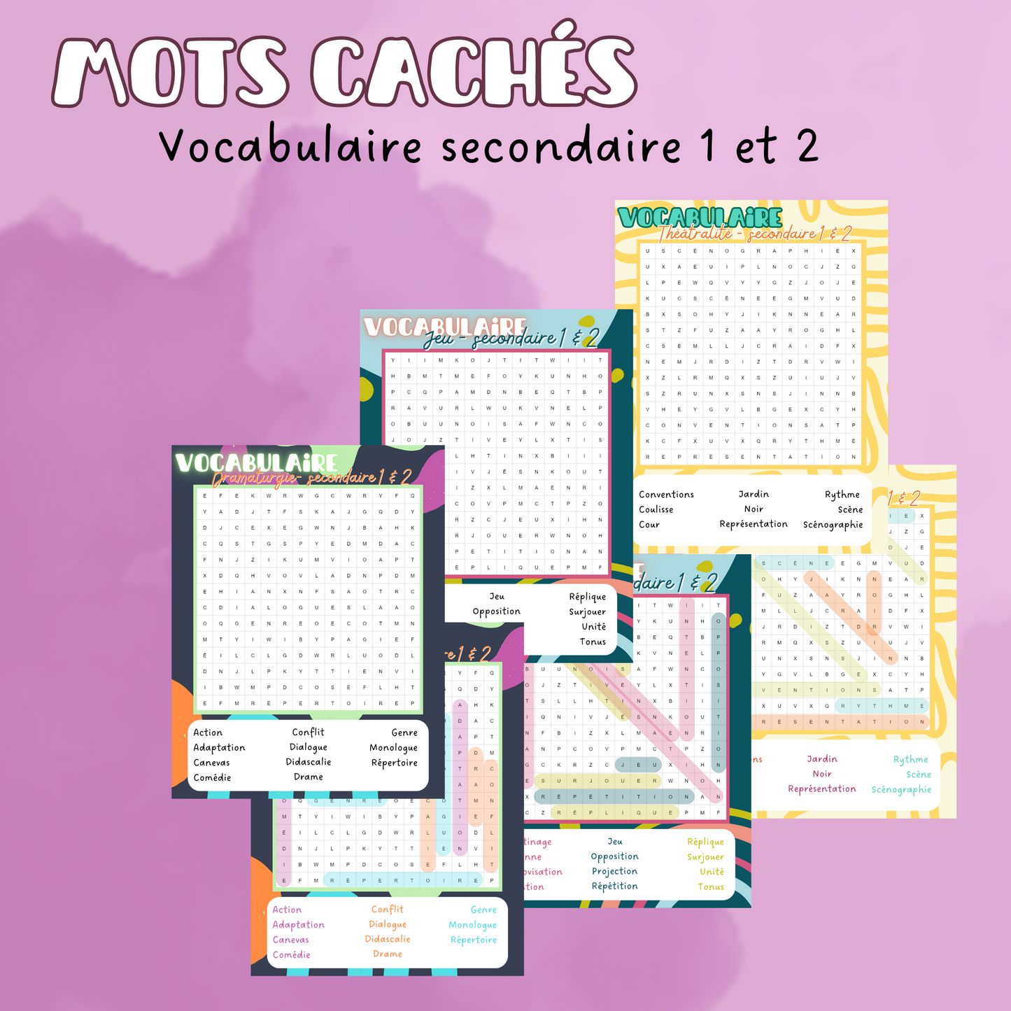 Mots cachés| Vocabulaire 1er cycle du secondaire