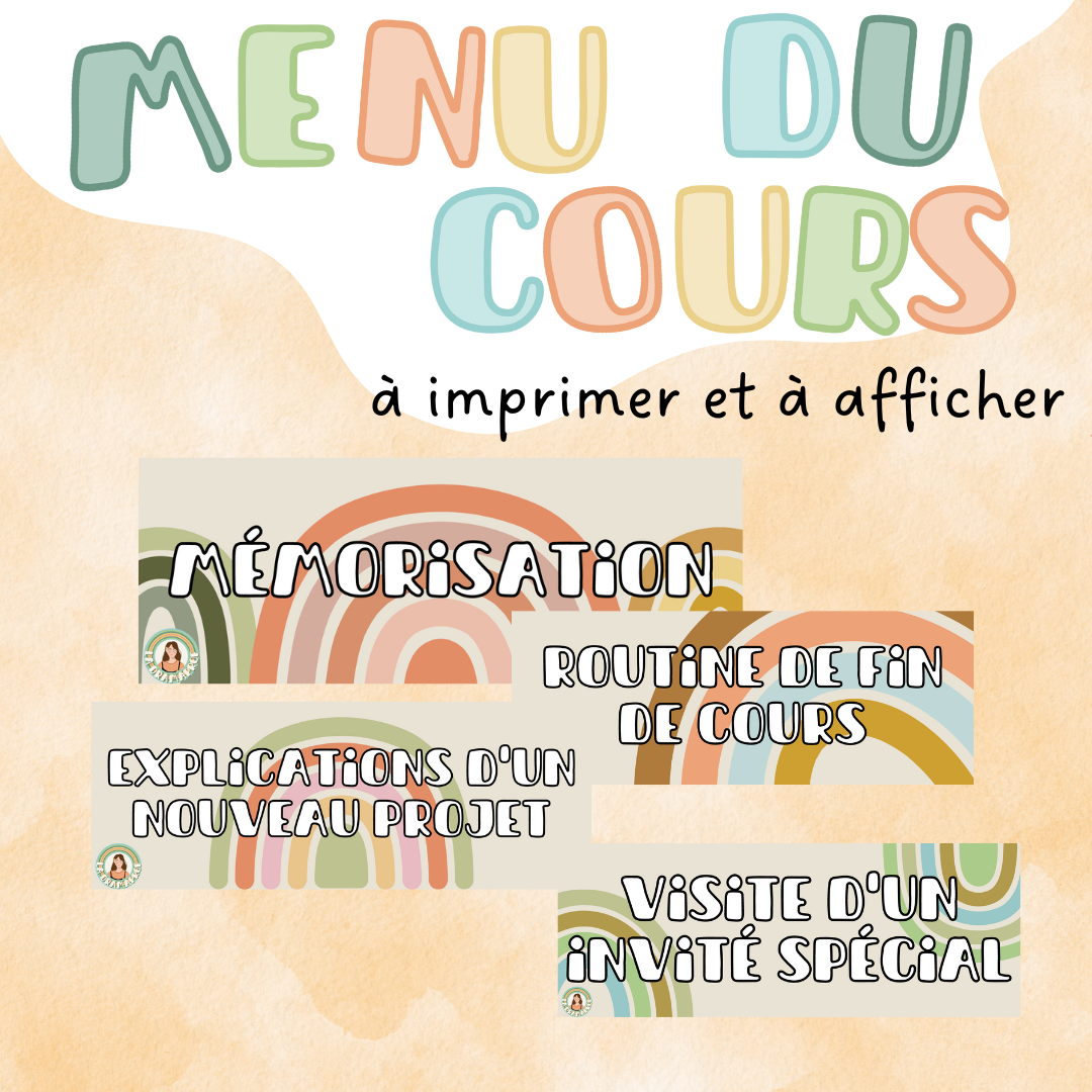 Menu du cours à imprimer | Thématique arc-en-ciel